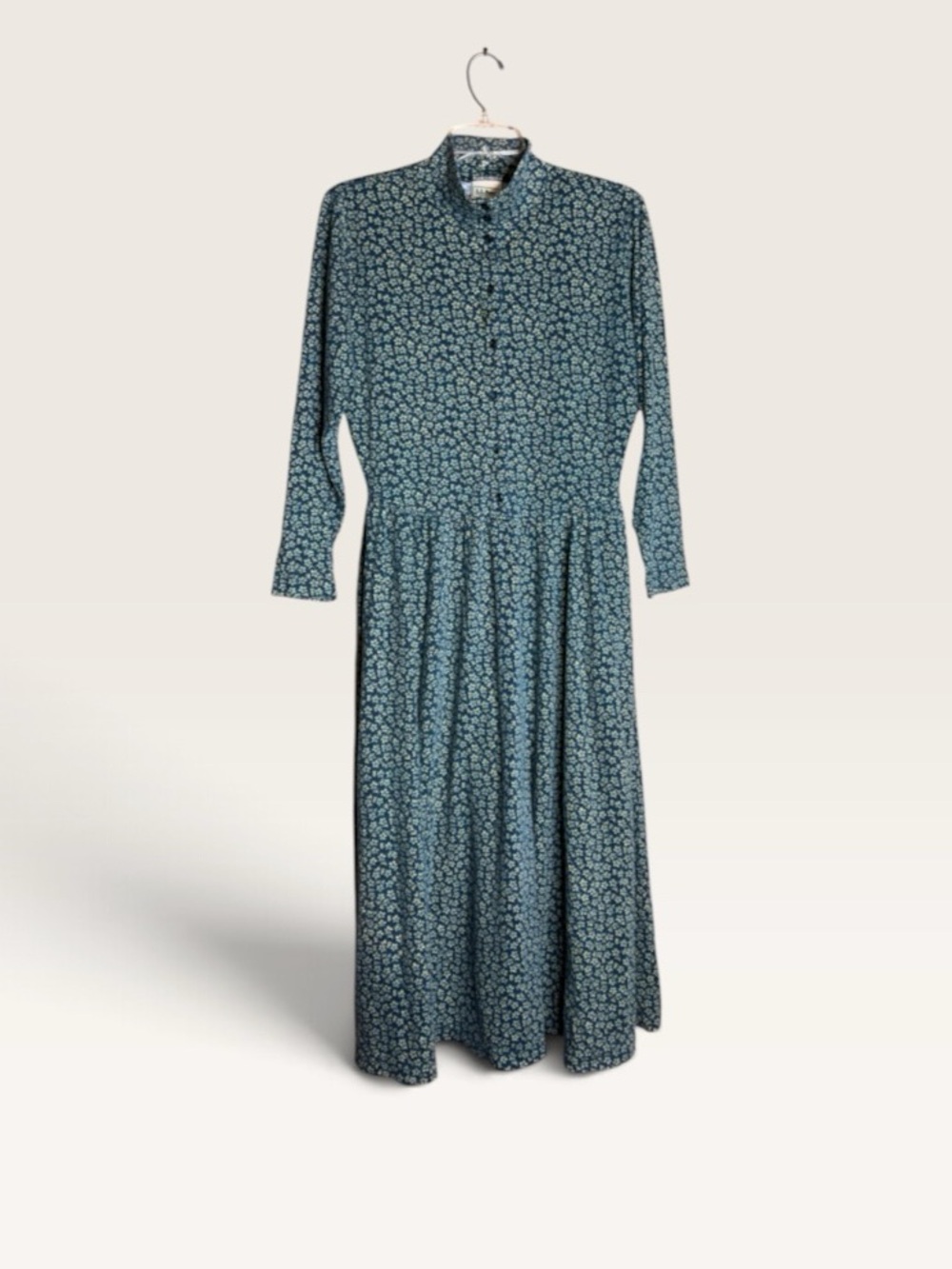 Vintage L.L.Bean Floral Maxi Dress Blue Green Button Front Pockets Freeport Main